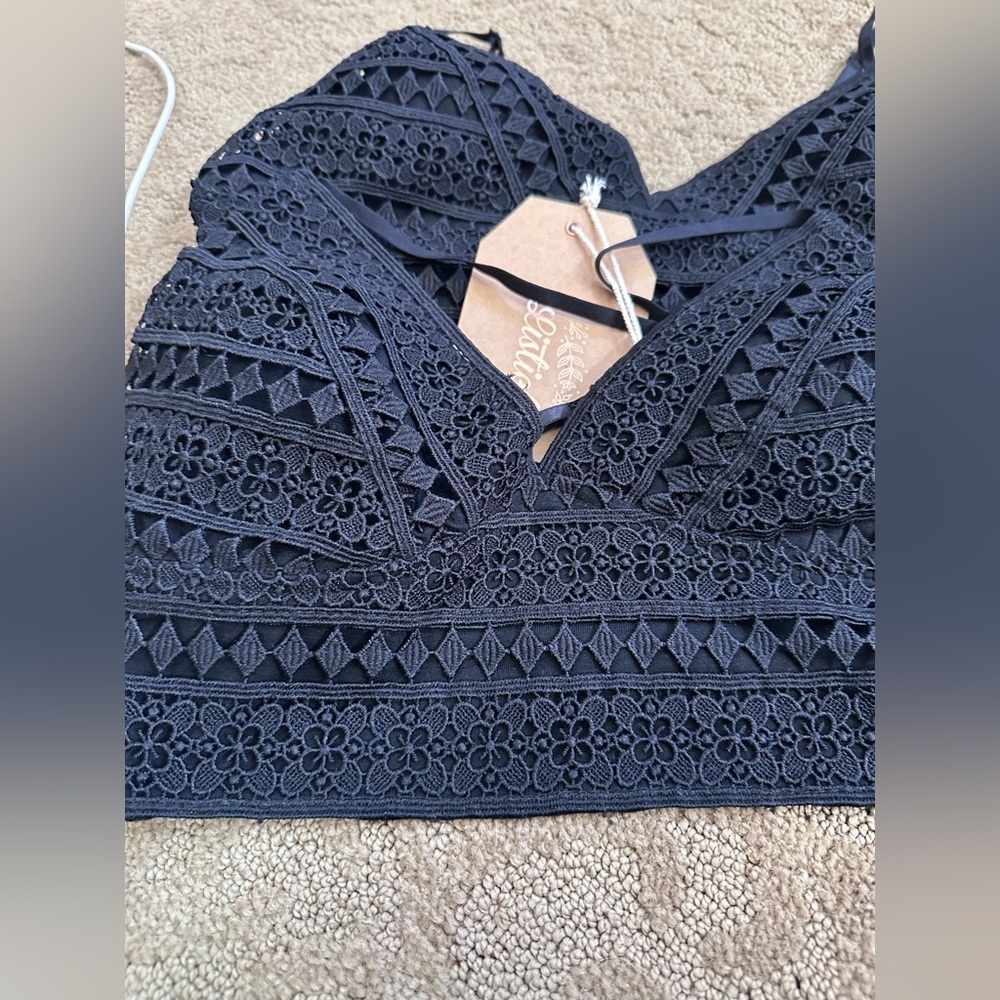 Listicle Black Bralette Sexy Fun crochet eyelet